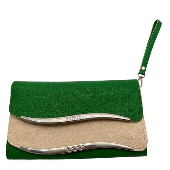 Clutch Purse Wristlet Crossbody Green Vintage 70s Retro MCM Pebbled Faux Leather - Picture 3 of 15